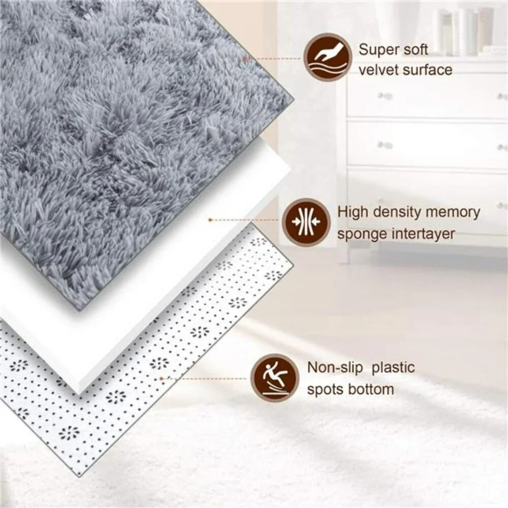 Shaggy Rug 6x9 Feet Fluffy Soft Plush Carpet Grey Fuzzy Area Rug for Bedroom